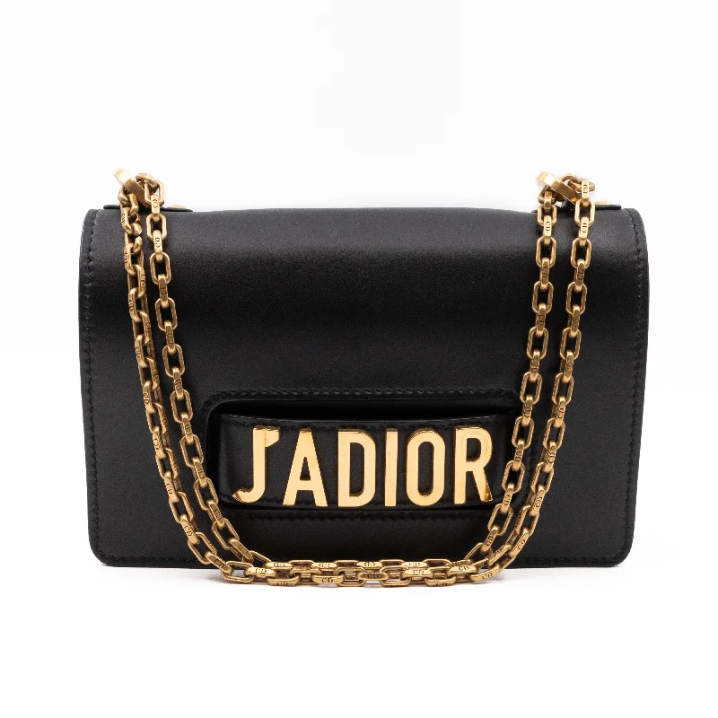 J'Adior Flap Bag Medium Black Leather